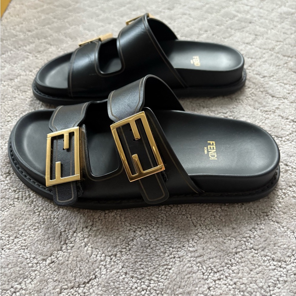 Fendi Black Leather “feel” Slides - size 36 - Picture 2 of 11